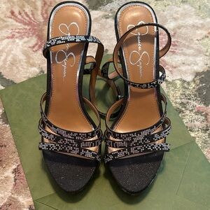 Jessica Simpson Glittery Black Strappy Heels